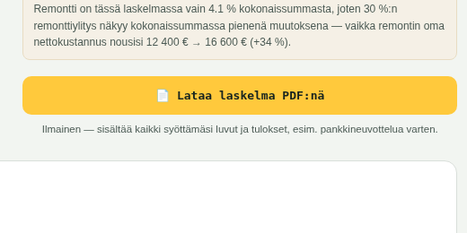 Lataa laskelma PDF:nä tai jaa linkillä